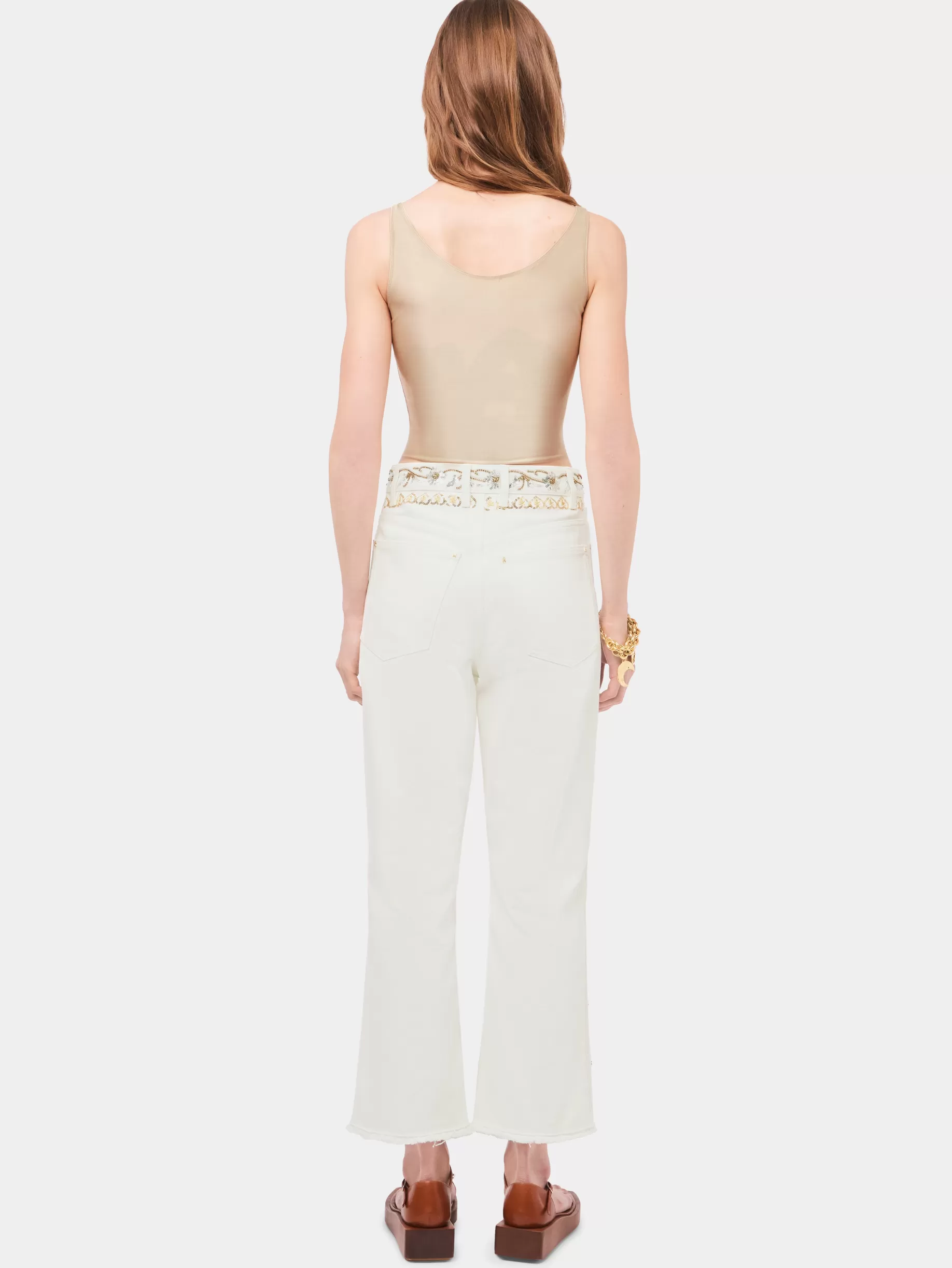 Rabanne Drapped raffia colored top with metallic details