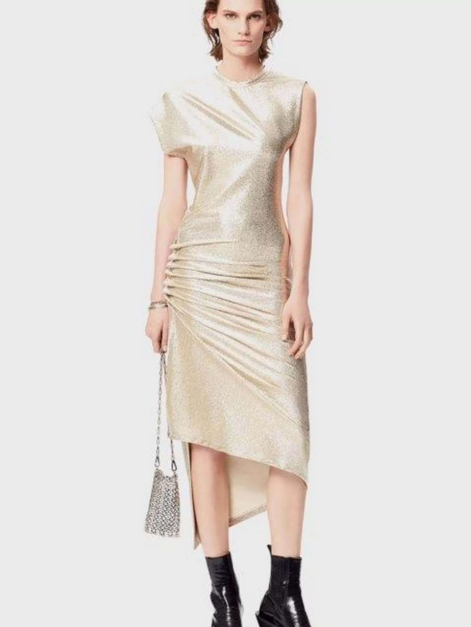 Rabanne Gold drapé pression dress in lurex