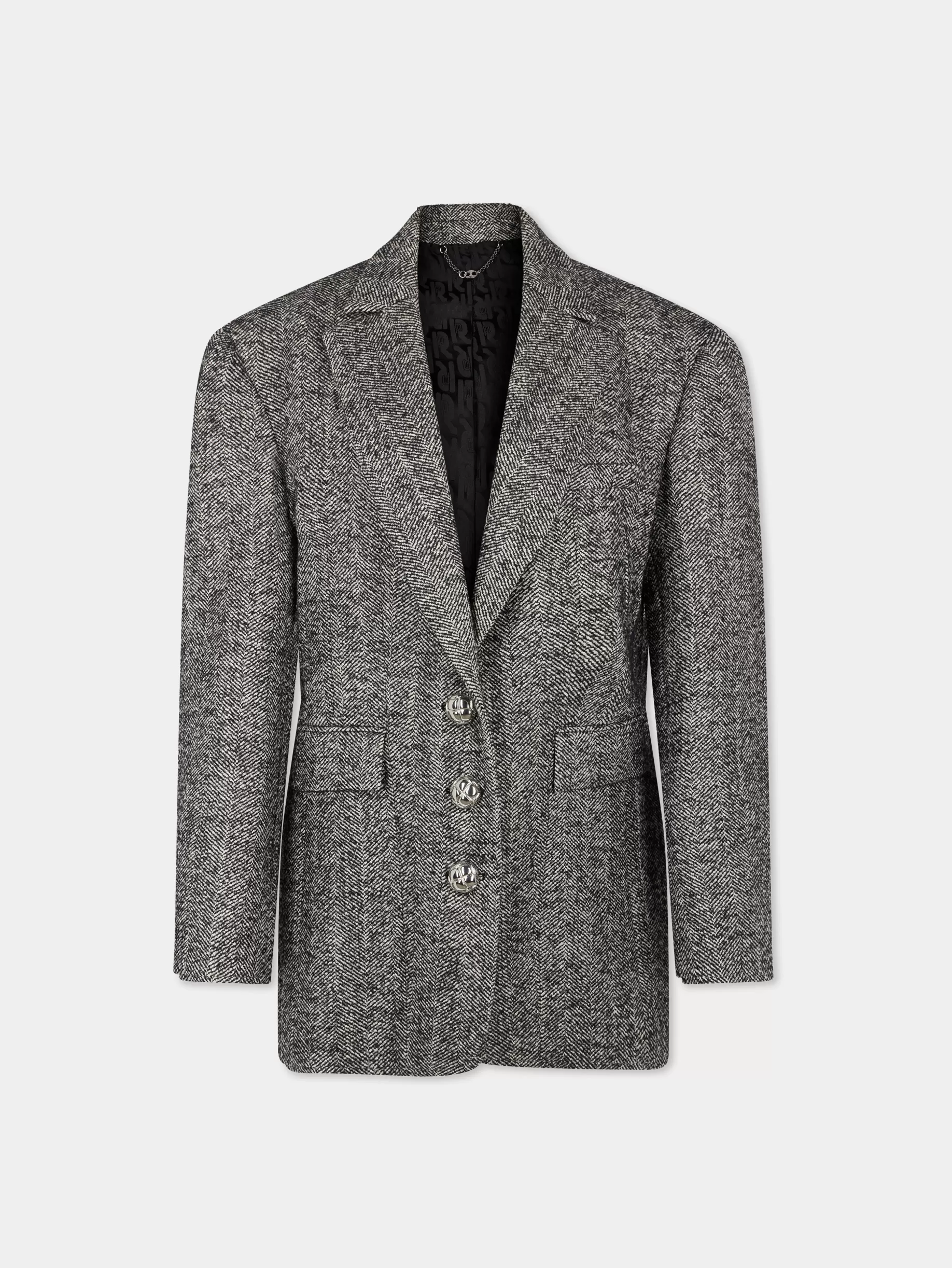 Rabanne LONG BLAZER IN HERRINGBONE WOOL