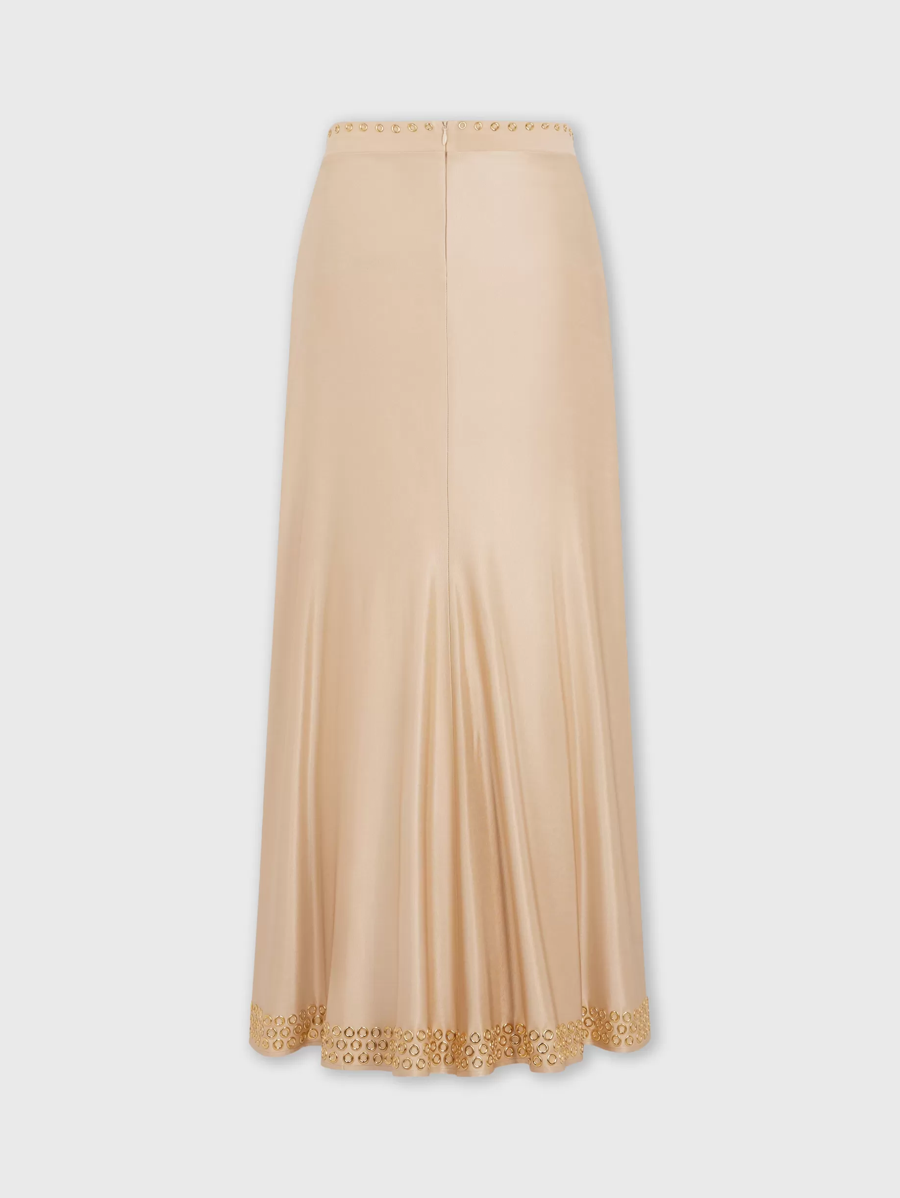 Rabanne Long raffia colored skirt with embroidered metallic eyelets